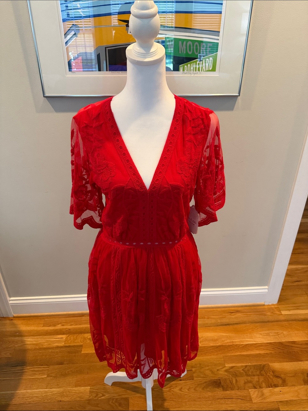 NWT Altar'd State Red V-Neck Lace Fit & Flare Mini Dress
